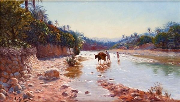 Dans L'oued Oil Painting by Antoine Gadan