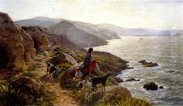 Le Troupeau Devant La Mer Oil Painting by Antoine Gadan