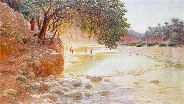 La Traversee De L'oued Oil Painting by Antoine Gadan