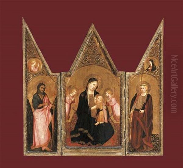 The Madonna Of Humility With Saint Catherine And Saint John The Baptist (triptych) Oil Painting by Agnolo di Taddeo Gaddi