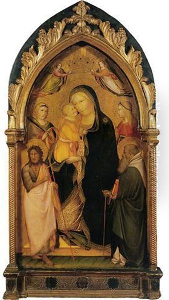 The Madonna And Child With Saints Catherine Of Alexandria, John The Baptist, Mary Magdalen And Anthony Abbot Oil Painting by Agnolo di Taddeo Gaddi