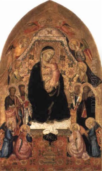 The Madonna And Child Enthroned With Sts. John The Baptist And Others Oil Painting by Agnolo di Taddeo Gaddi