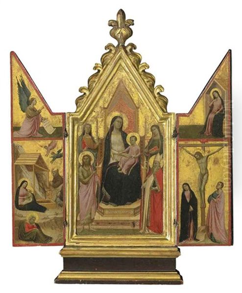 The Madonna And Child Enthroned With Saints; The Nativity With The Angel Of The Annunciation; The Crucifixion With Virgin Annunciate (triptych) Oil Painting by Taddeo Gaddi