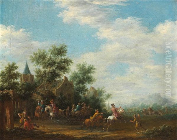 A Cavalry Skirmish Oil Painting by Barend Gael