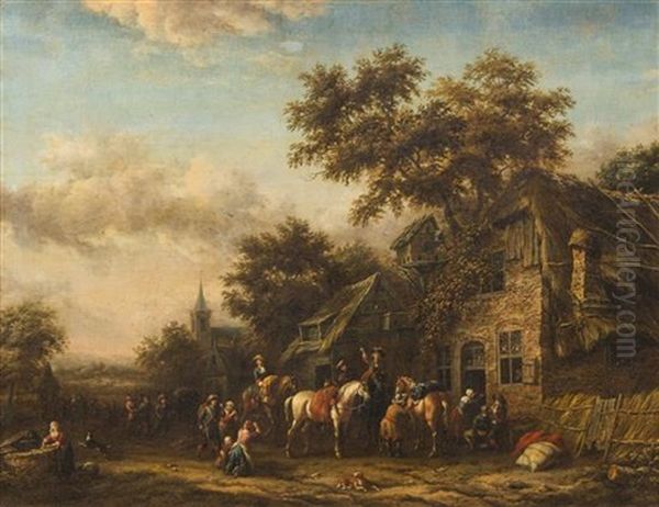 Raid On A Village Oil Painting by Barend Gael