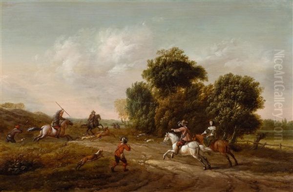 The Deer Hunt Oil Painting by Barend Gael