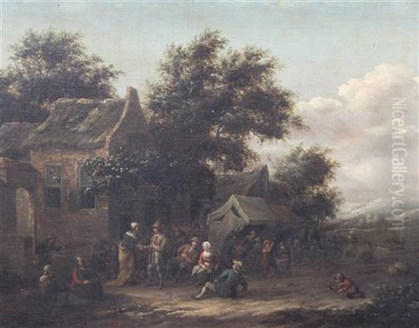 Figures Beside A Tavern Oil Painting by Barend Gael