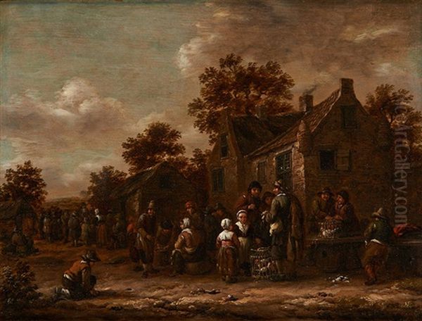 Les Marchands De Volaille Devant L'auberge Oil Painting by Barend Gael