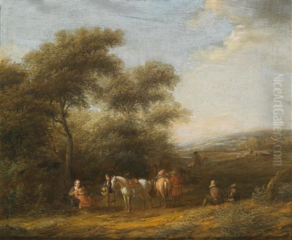 Waldlandschaft Mit Reitergruppe Oil Painting by Barend Gael