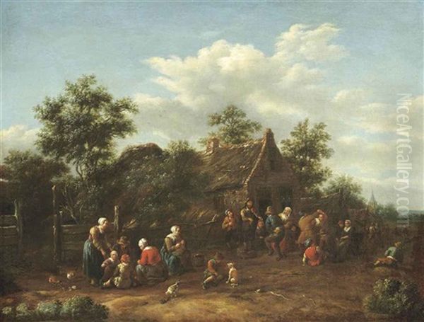 Peasants Dancing Outside An Inn Oil Painting by Barend Gael