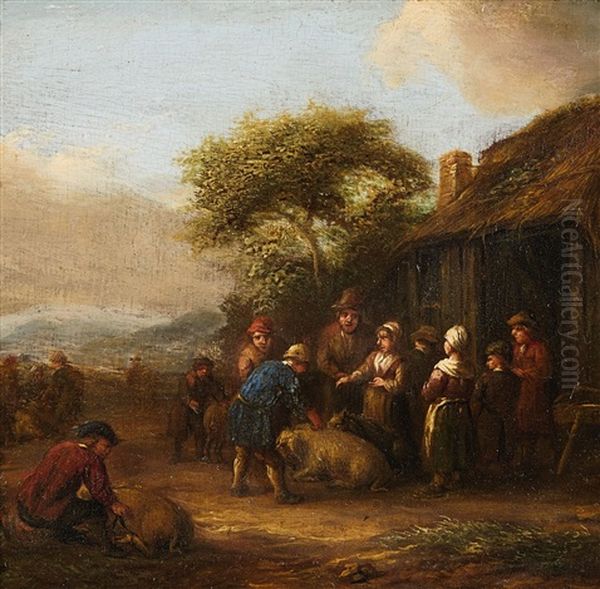 Landscape With Cottage And Farmers With Livestock by Barend Gael