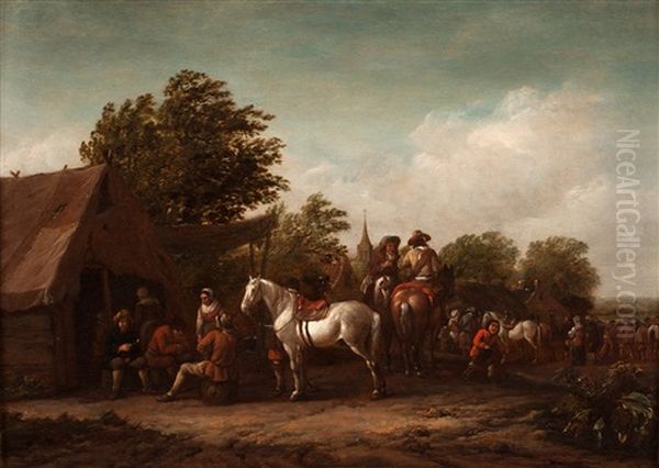 Sallskap Utanfor Vardshuset Oil Painting by Barend Gael