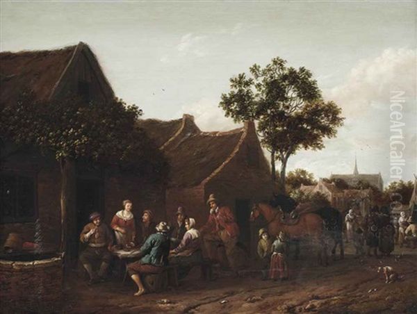 Peasants Making Merry Outside An Inn Oil Painting by Barend Gael