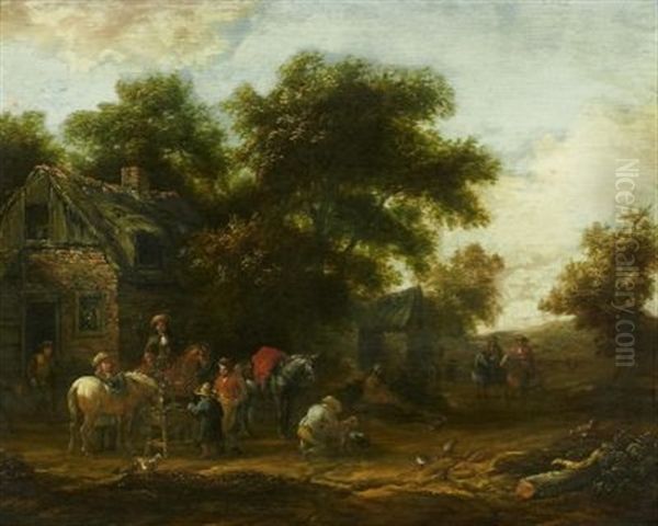 Reisende Bei Der Rast Vor Der Waldschanke Oil Painting by Barend Gael