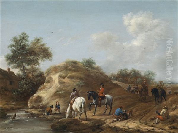 Dunenlandschaft Mit Einer Jagdgesellschaft Oil Painting by Barend Gael