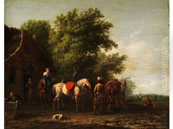 Reiter Vor Einer Herberge Am Waldrand Oil Painting by Barend Gael