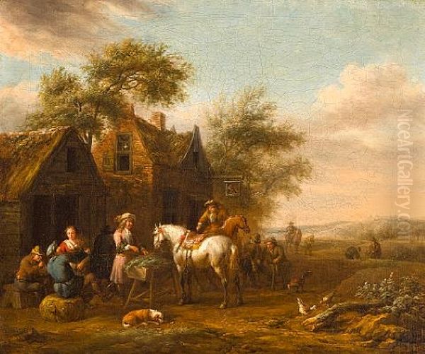 Peasants Outside An Inn Oil Painting by Barend Gael