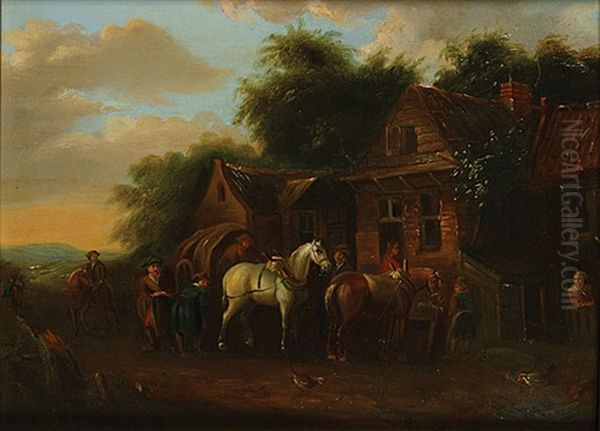 Reizigers Aan De Herberg Oil Painting by Barend Gael