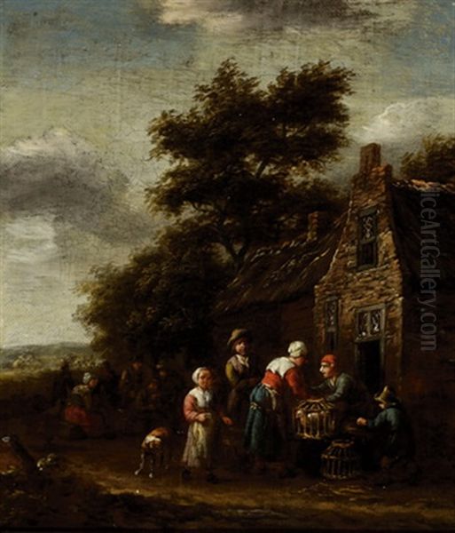 Figures Near A House Oil Painting by Barend Gael