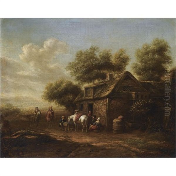 A Dune Landscape With Travellers Resting Outside An Inn Oil Painting by Barend Gael