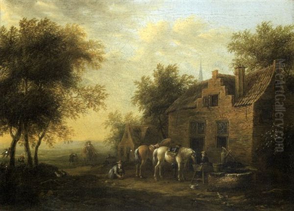 Chevaux Dans Une Cour De Ferme Oil Painting by Barend Gael