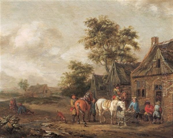 Rastende Reiter Vor Einer Bauernhutte Oil Painting by Barend Gael