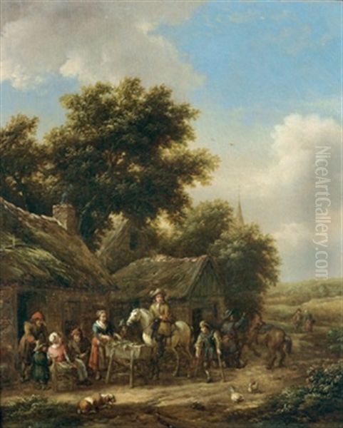 Rastende Reiter In Einem Dorf Oil Painting by Barend Gael