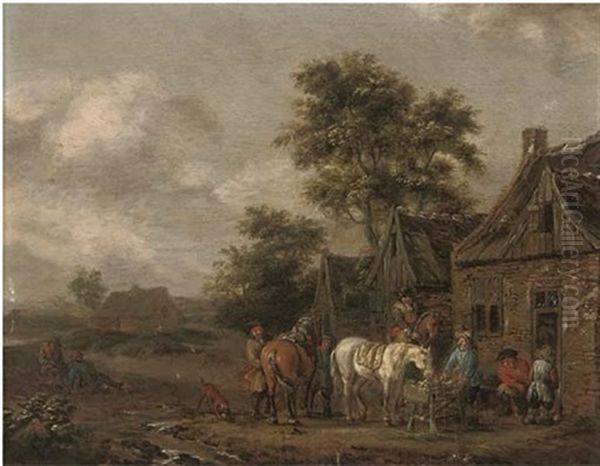 Travellers At Halt By An Inn by Barend Gael