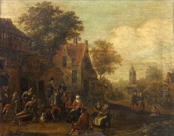 Scene De Rejouissance Devant Une Auberge Oil Painting by Barend Gael