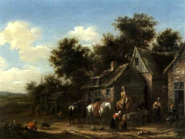 La Halte Au Village Oil Painting by Barend Gael