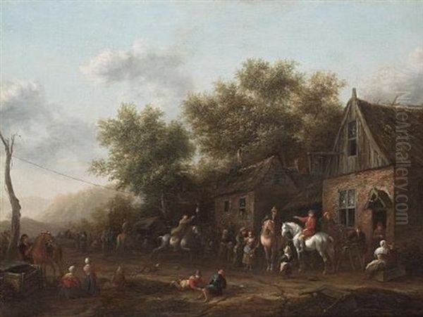 Figures Outside An Inn Playing Ganstrekken Oil Painting by Barend Gael