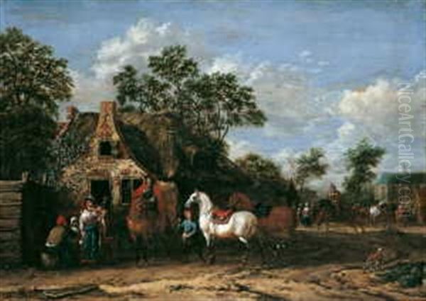 Reiter Vor Dem Wirtshaus Oil Painting by Barend Gael