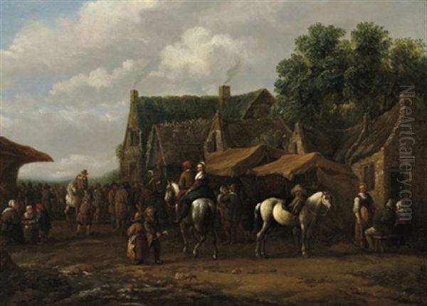 Reiter Und Bauern In Einem Hollandischen Dorf Oil Painting by Barend Gael