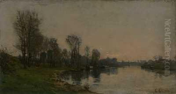 Abendstimmung Uber Einer Flussbiegung Oil Painting by Emile Georges Ave