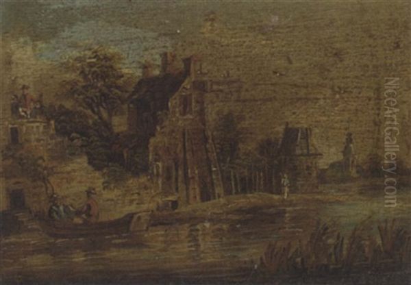 A Riverside Landscape With Travellers And Peasants Oil Painting by Barend Gael