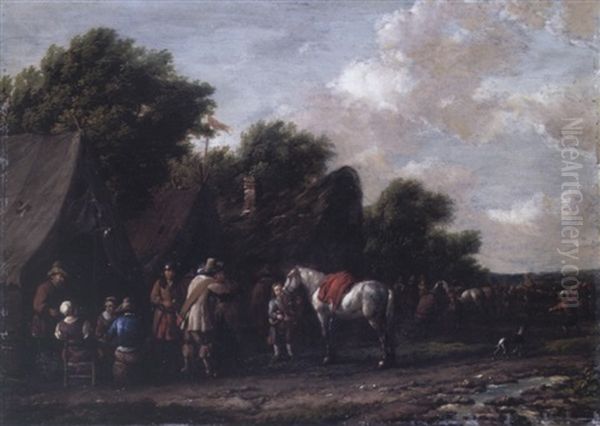 Cavaliers Resting Before An Inn Oil Painting by Barend Gael