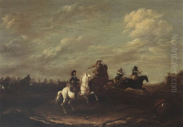 A Cavalry Skirmish Oil Painting by Barend Gael