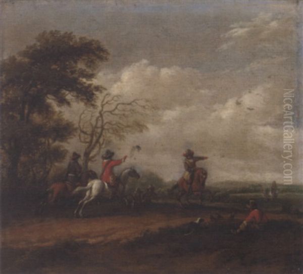 A Wooded Landscape With A Hawking Party Oil Painting by Barend Gael