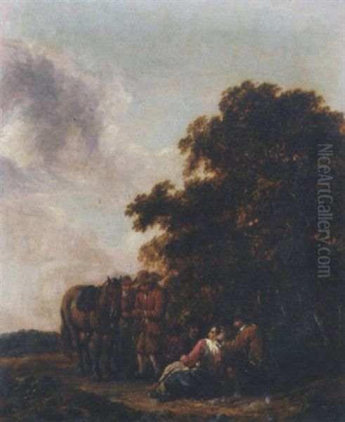 Travellers Resting At The Edge Of A Wood Oil Painting by Barend Gael