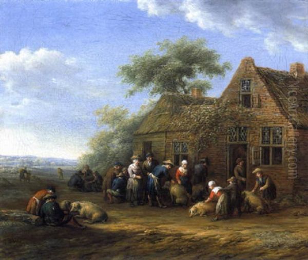 Bauern Mit Ihren Schweinen In Einem Dorf Oil Painting by Barend Gael