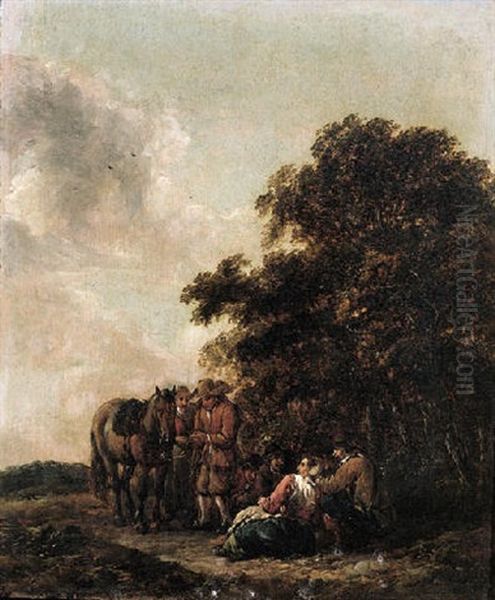 Travellers Resting On The Edge Of A Wood Oil Painting by Barend Gael