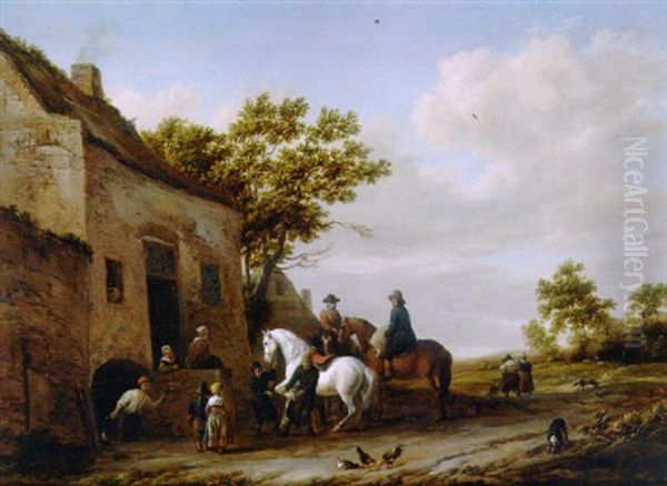 Travellers At A Blacksmith's Oil Painting by Barend Gael