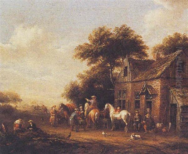 Horsemen Resting Near An Inn Oil Painting by Barend Gael