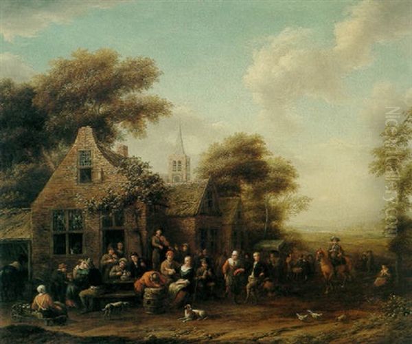 Peasants Merrymaking Outside A Tavern Oil Painting by Barend Gael