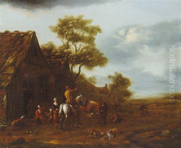 A Horseman Asking Directions At A Farmstead Oil Painting by Barend Gael