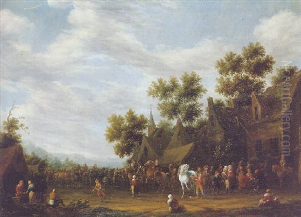 A Village Horse Fair Oil Painting by Barend Gael