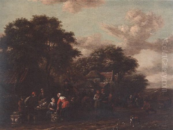 A Poultry Market In A Village Street Oil Painting by Barend Gael