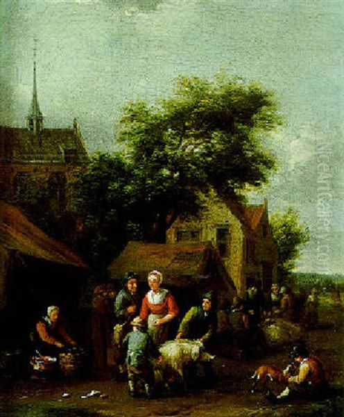 Bauern Auf Einer Dorfstrase Oil Painting by Barend Gael