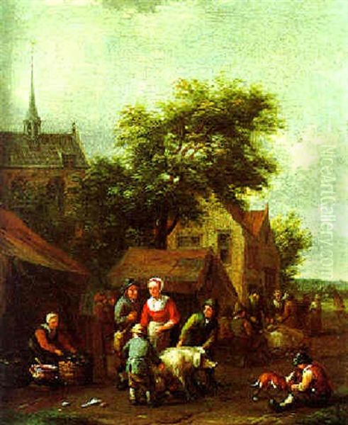 Bauern Auf Einer Dorfstrase Oil Painting by Barend Gael