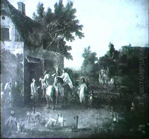 Cavaliers Outside A Tavern Oil Painting by Barend Gael